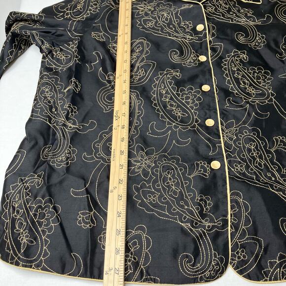 Silkland Jacket Womens Black Gold SZ 2X 100% Pure Silk Button Up Embroidered - Picture 10 of 13